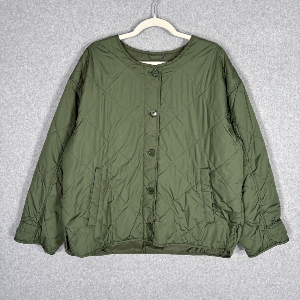 Gap Utility Quilted Liner Jacket Large Green Pockets GORP Minimalist Oversized